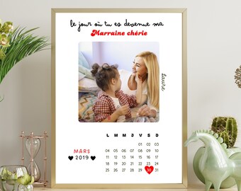 Affiche Marraine - Poster Marraine - cadeau personnalisé avec photo et date de naissance - Cadeau Marraine