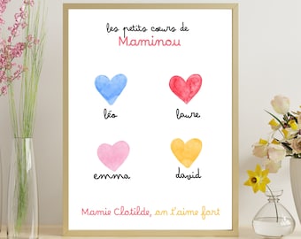 Affiche personnalisée "les petits cœurs de mamie", cadeau grand mère, fête des grands mères