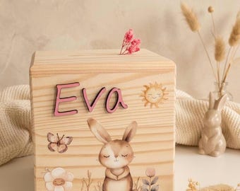 Hucha de madera personalizada con forma de animal para niños – Hucha con nombre grabado o letras en 3D – Regalo para bebés/bautizos de niños y niñas – Regalo infantil