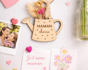 Magnet personnalisé prénom | Cadeau nounou, maîtresse, maman, mamie, marraine |Magnet bois fête des Mères | Magnet arrosoir fleurs séchées