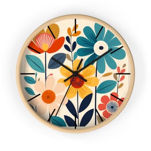 Flowers Wall Clock, Living Room Wall Decor, Abstract Wall Clock, Mid Century Office Decor, Nursery Wall Decor, Clock Wall Kids