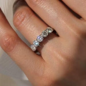 2mm Moissanite Wedding Band 925 Sterling Silver Half Eternity Ring Anniversary Gift for Her