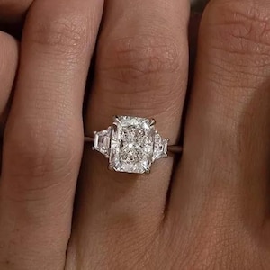 Radiant cut Three stone moissanite engagement ring 925 sterling silver wedding ring anniversary gift for her promise ring