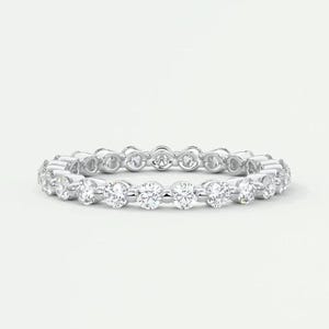 2 MM Round Moissanite Wedding Band 925 Sterling Silver Full Eternity Ring band Anniversary Gift for Her