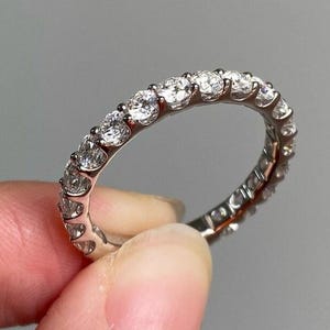 Round cut moissanite wedding band 925 Sterling silver Full eternity Vintage matching band anniversary gift for her