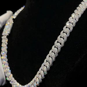 VVS Moissanite Diamond Cuban Link Chain 12 MM Hip Hop Chain Bust Down Cuban Necklace, Rapper Miami Cuban Chain