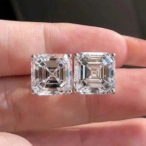 4 CT Asscher Cut Moissanite Stud Earrings 925 Sterling Silver Square Emerald Cut Stud Earrings Gift for her