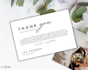 Saubere weiße Hochzeits-Dankeskarten | Hochzeit Briefpapier | Minimale Hochzeit Dankeskarte