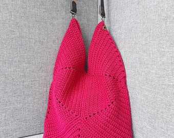 Women's crochet tote bag raspberry color