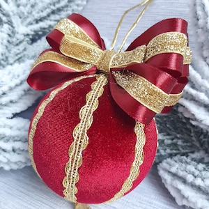 Red Christmas tree ball, Christmas tree toy, Christmas home decor, Christmas Ornaments handmade fabric, Christmas decoration tree