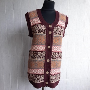 Women&#39;s knitted multicolored vest with button fastening, handmade knitted clothing, original fashion vest