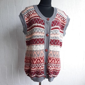 Women&#39;s knitted multicolored vest with button fastening, handmade knitted clothing, original fashion vest