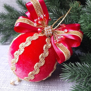 Christmas Ornaments handmade fabric, Christmas decoration tree, Red Christmas tree ball, Christmas tree toy, Christmas home decor