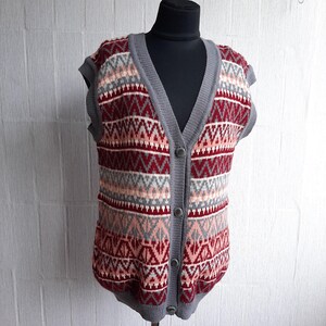 Women&#39;s knitted multicolored vest with button fastening, handmade knitted clothing, original fashion vest