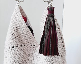 Burgundy Leather Tassel Bag Charm: Handmade Purse Accessory