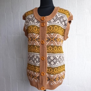 Women&#39;s knitted multicolored vest with button fastening, handmade knitted clothing, original fashion vest