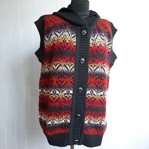 Lovely knitted women&#39;s colorful hooded vest, handmade knitted clothing, original fashion vest