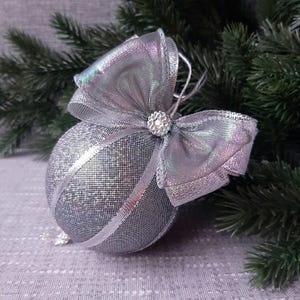 Silver Christmas tree ball, Christmas tree toy, Christmas home decor, Christmas Ornaments handmade fabric, Christmas decoration tree
