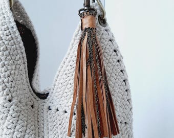 Leather Tassel Bag Charm: Bronze Chain Keychain
