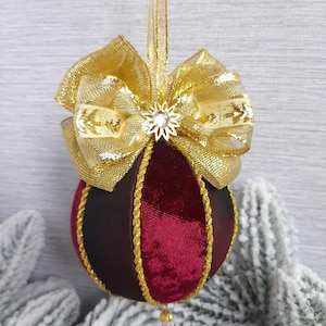 Christmas Ornaments handmade fabric, Christmas decoration tree, Burgundy Christmas tree ball, Christmas tree toy, Christmas home decor