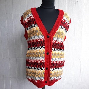 Women&#39;s knitted multicolored vest with button fastening, handmade knitted clothing, original fashion vest