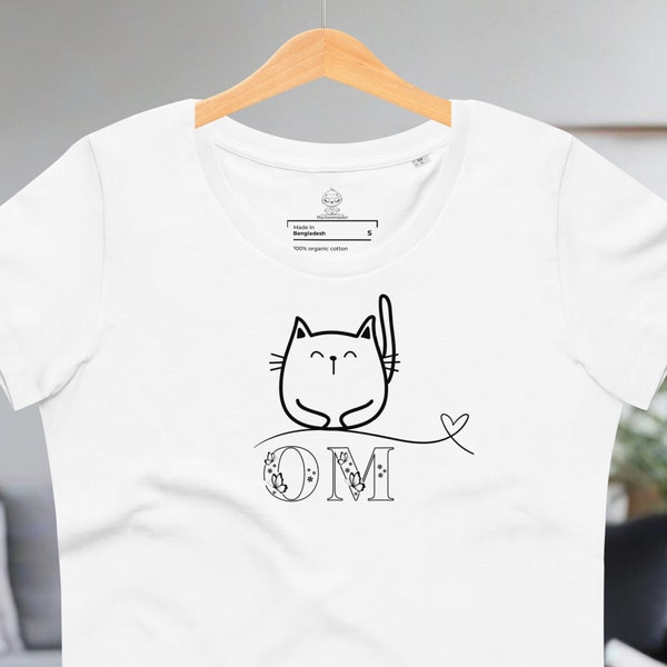Fair produzierte nachhaltige Kleidung Enganliegendes Öko-T-Shirt für Damen Süßes KatzenShirt Tierliebhaber Shirt Katzenliebhaber T-Shirt