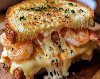 Cheesy Garlic Bread Shrimp Grilled Cheese Recipe (Download PDF)