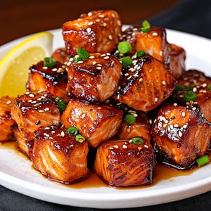 BEST RECIPE for Honey Garlic Salmon Bites | Gourmet Appetizer | Printable Recipe | Download Pdf