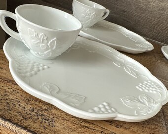 Milk glass snack set