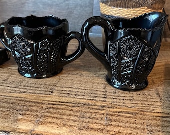 Sugar and Creamer Indina Glass Tiara Monarch Black Glass