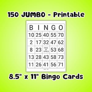 Cartões de Bingo, 150 Cartões Jumbo Exclusivos para Imprimir - Download Instantâneo em PDF | Conjunto de Jogos de Bingo, Materiais para Bingo, Diversão para Todas as Idades