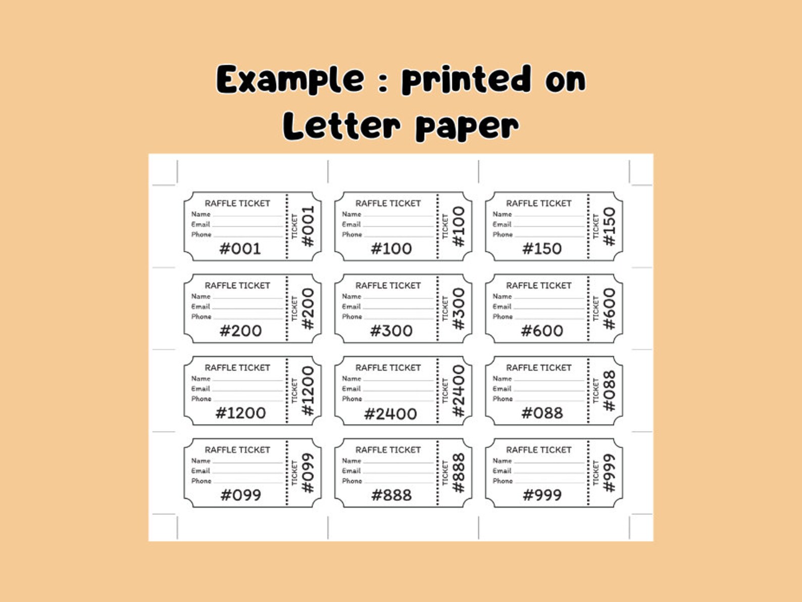 600 Raffle Ticket, Easy to Cut With Pre-cut Lines ,easy to Print ...