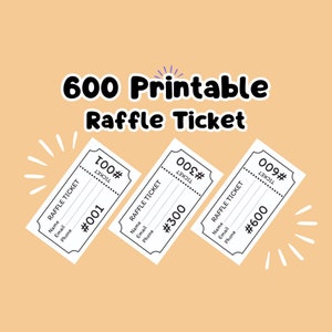 600 Raffle Ticket, Easy to cut with pre-cut lines ,Easy to Print, Supports colored cardstock, Ready-to-Use, PDF for print no background