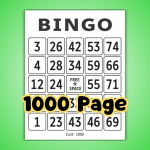 1000 Bingo Cards, 1 Per Page, Large Print, Instant PDF Download, Bingo Game Set, Bingo Supplies, Fun for All Ages