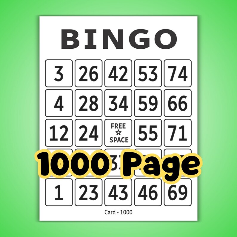 1000 Bingo Cards, 1 per Page, Large Print, Instant PDF Download, Bingo ...