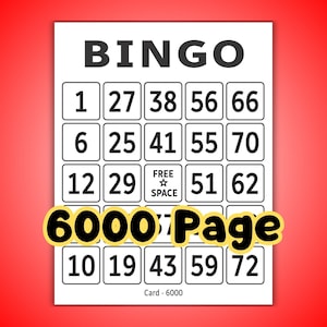 6000 Bingo Cards, 1 Per Page, Large Print, Instant PDF Download, Bingo Game Set, Bingo Supplies, Fun for All Ages