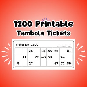 1200 Tambola Tickets, Housie, Indian Bingo Printable, 100-Page Transparent PDF (12 Tickets/Page) with Bonus: Tambola Score Sheets