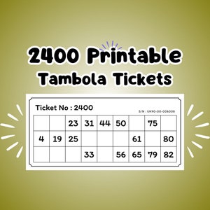 2400 Tambola Tickets, Housie, Indian Bingo Printable, 200-Page Transparent PDF (12 Tickets/Page) with Bonus: Tambola Score Sheets