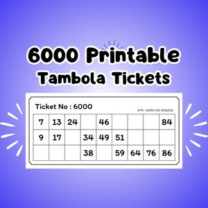 6000 Tambola Tickets, Housie, Indian Bingo Printable, 500-Page Transparent PDF (12 Tickets/Page) with Bonus: Tambola Score Sheets