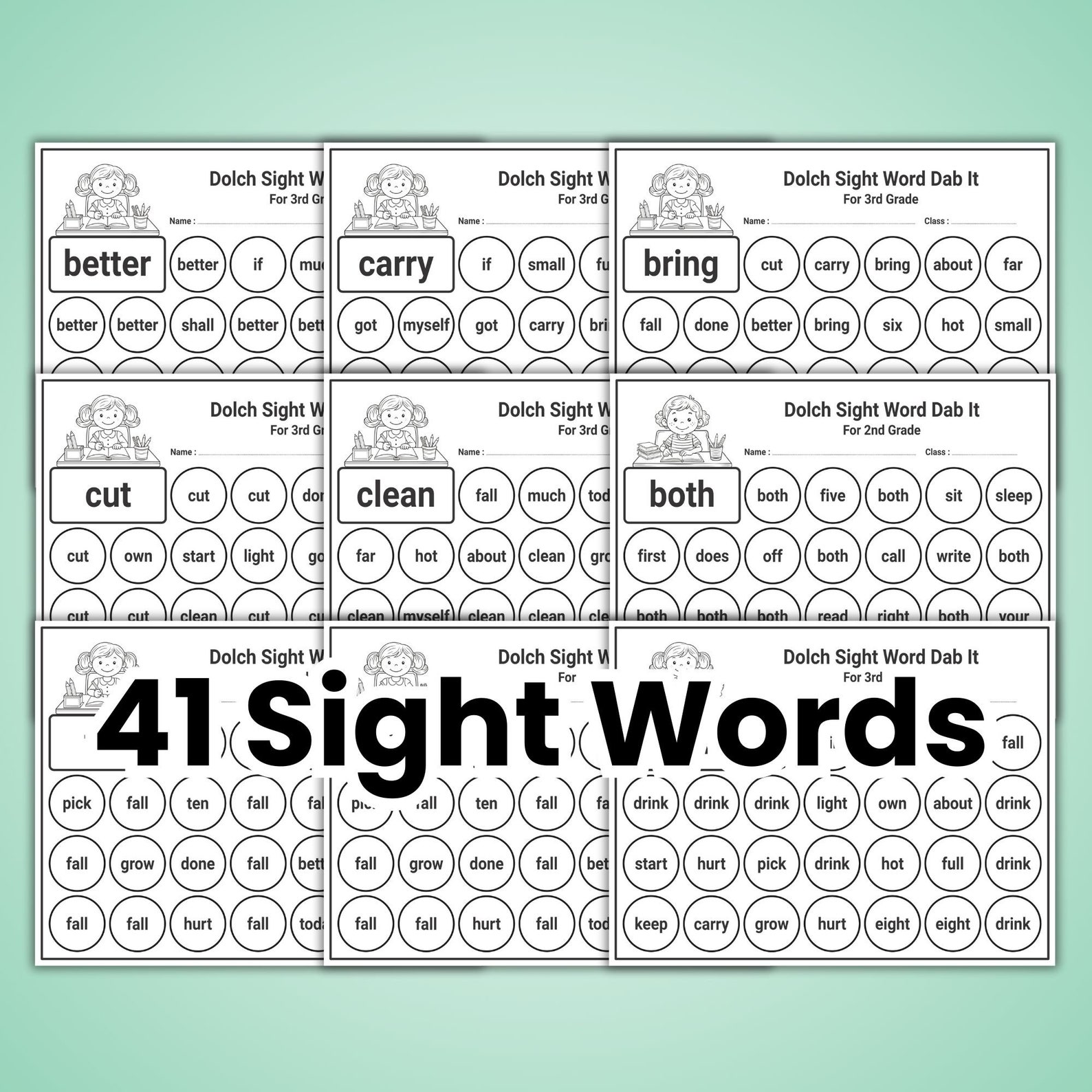 3rd Grade Dolch Sight Word Dab It Worksheets: 41 Printable Activities ...