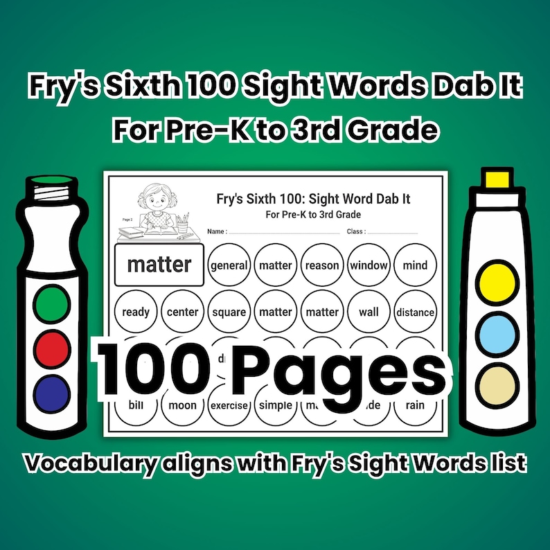 Fry's Sixth 100 Sight Word Dab It Worksheets: 100 Printable Activities ...