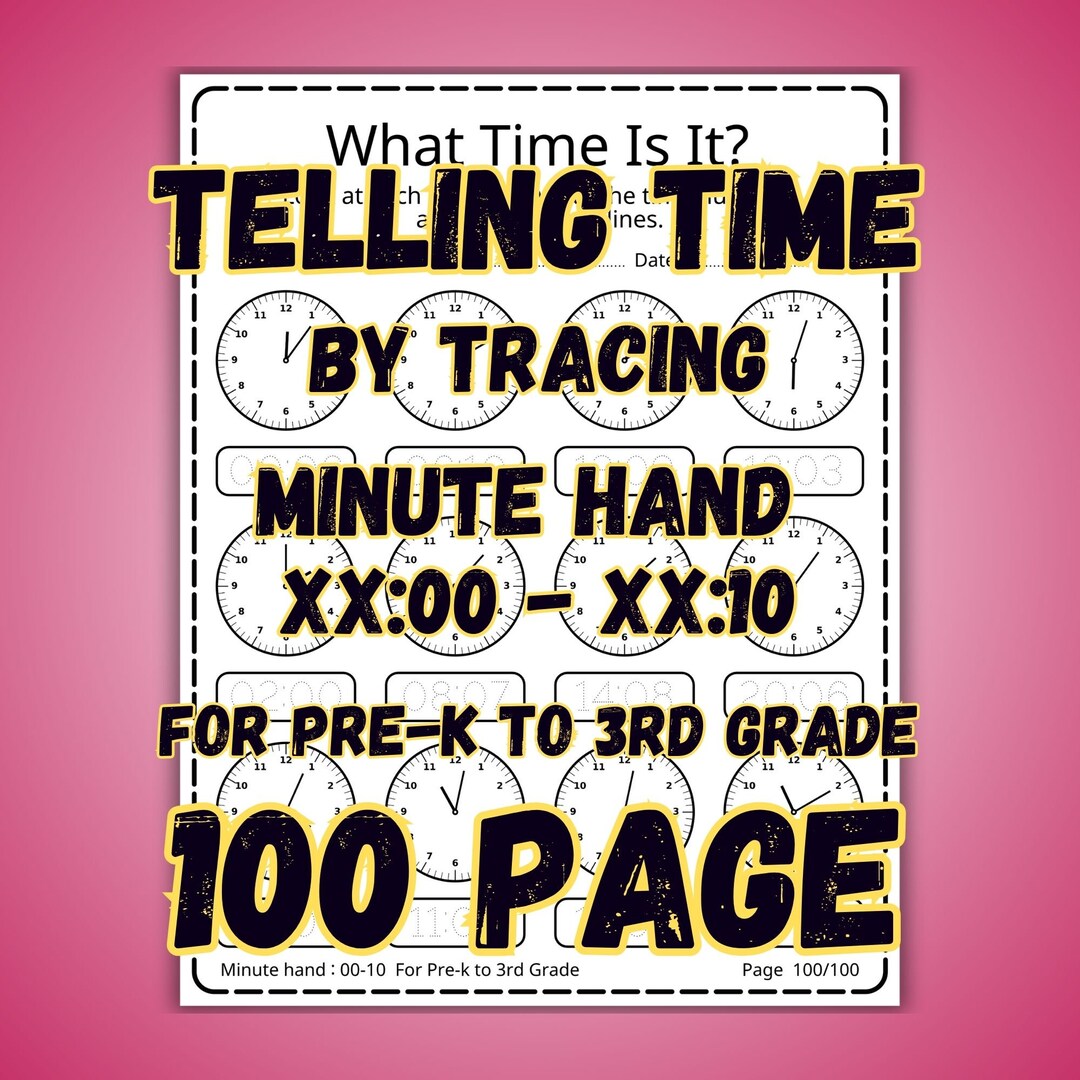 Clock Ringing Tracing Line Telling Time by Tracing, Minute Hand : 00 to 10, for Pre-k to 3rd Grade ...