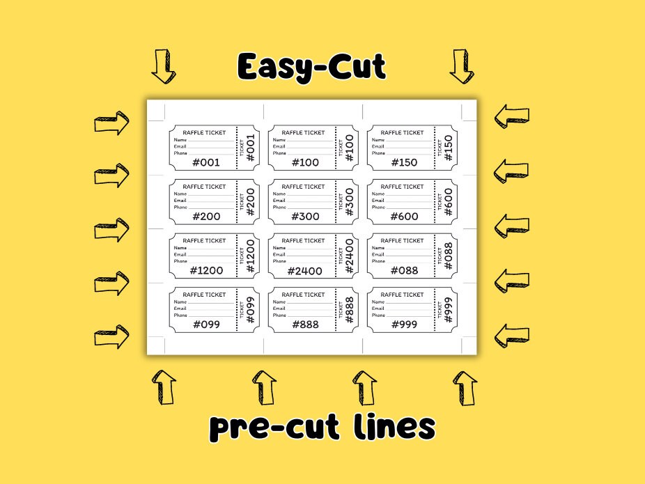 200 Raffle Ticket, Easy to Cut With Pre-cut Lines ,easy to Print ...