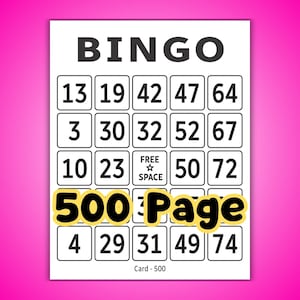 500 Bingo Cards, 1 Per Page, Large Print, Instant PDF Download, Bingo Game Set, Bingo Supplies, Fun for All Ages