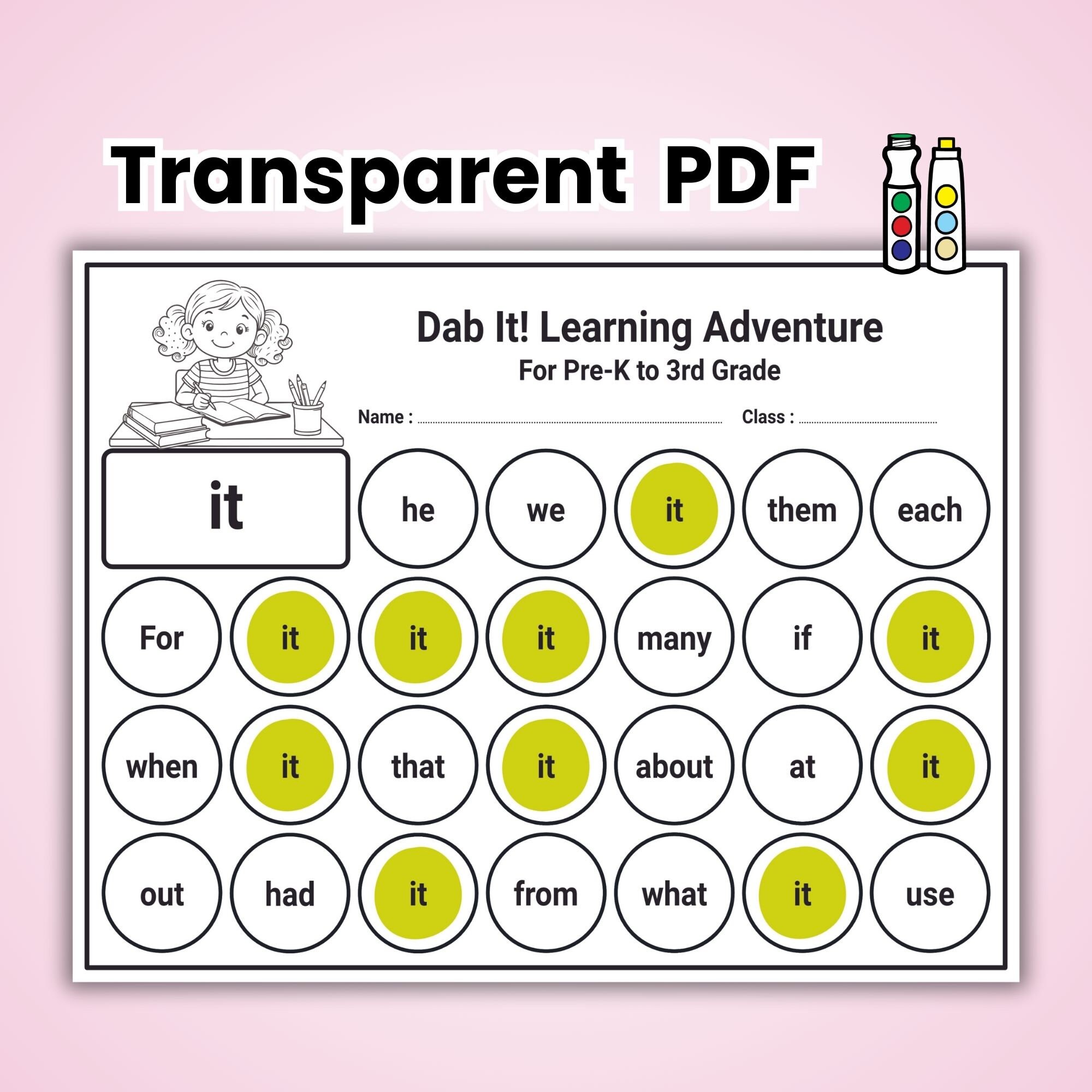 Kindergarten Dolch Sight Word Dab It Worksheets: 52 Printable ...