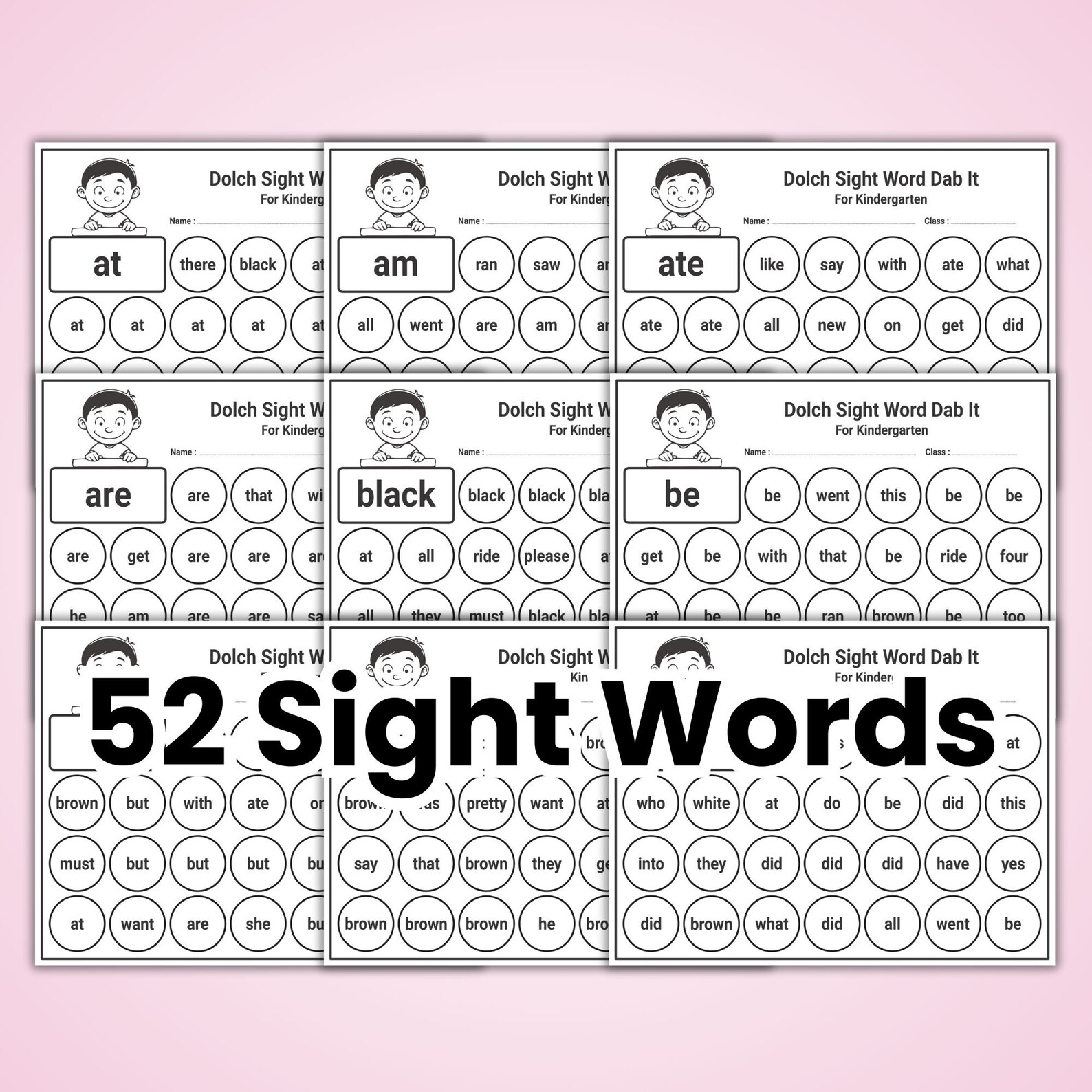 Kindergarten Dolch Sight Word Dab It Worksheets: 52 Printable ...