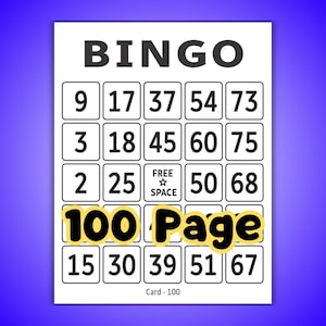 100 cartelle del bingo, 1 per pagina, caratteri grandi, download immediato del PDF, set di giochi del bingo, accessori per il bingo, divertimento per tutte le età
