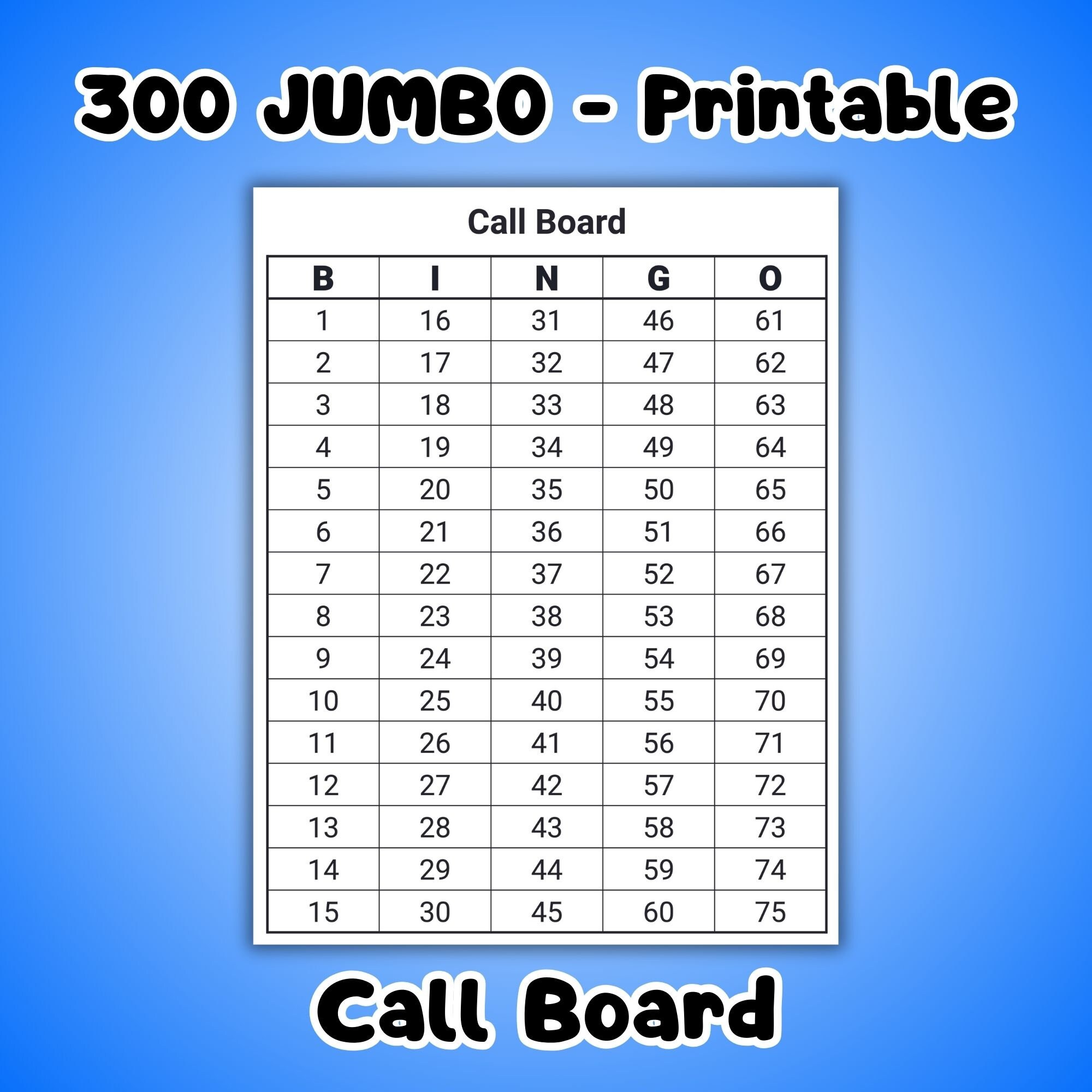 300 Unique Jumbo Printable Bingo Cards Instant PDF Download Bingo Game ...