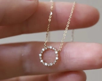 Collar de diamantes, plata de ley S925, chapado en oro de 14 quilates, elegancia para mujer, regalo para ella, día de San Valentín, collar minimalista, ¡tendencia ahora!