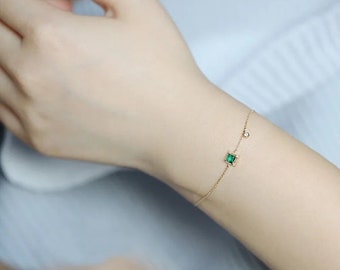 Emerald Bracelet, Emerald Crystal, Green Stone, Dainty Bracelet, Gold Filled Chain, Beaded Bracelet, Gift for Women, Gift For Her!